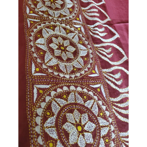 New Women Pure Silk Designer Kantha Saree W BP Kalamkari Festive HandloomWedding - Picture 5 of 15